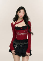 Slimming Lace Halter Neck Tee